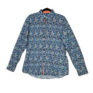 Barabas Novelty Print Button-Up Shirt Men's XL Blue Orange Long Sleeve